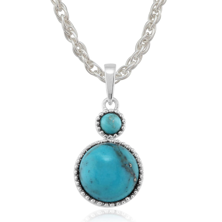 Orecchini pendenti e pendenti stile Boho in argento 925 con doppio cabochon rotondo turchese
