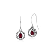 Orecchini pendenti in argento sterling con rubini e marcasite rotonda