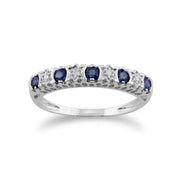 Anello Half Eternity in oro bianco da 9 ct con ZAFFIRO BLU NATURALE da 0,28 ct e diamante da 2 PT