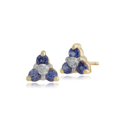 Orecchini a lobo e pendente floreale Tanzanite in oro giallo 375 e diamanti