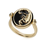 Anello zodiacale Scorpione con onice nera