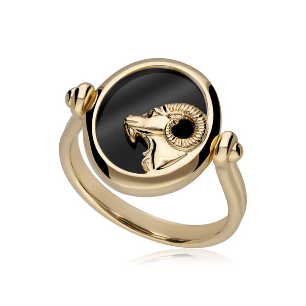 Anello zodiacale Ariete con onice nera